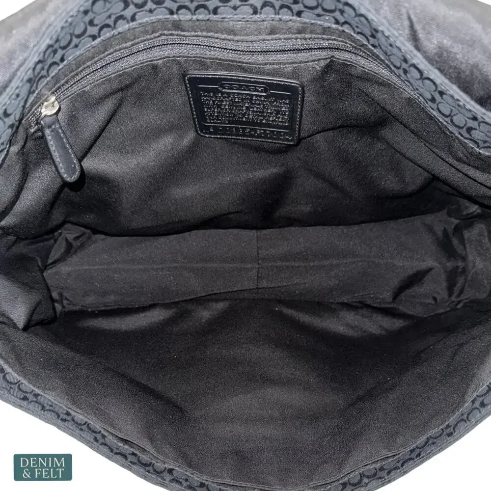 Coach Signature Hudson Messenger Laptop Bag Black‎ Canvas Leather Trim Briefcase